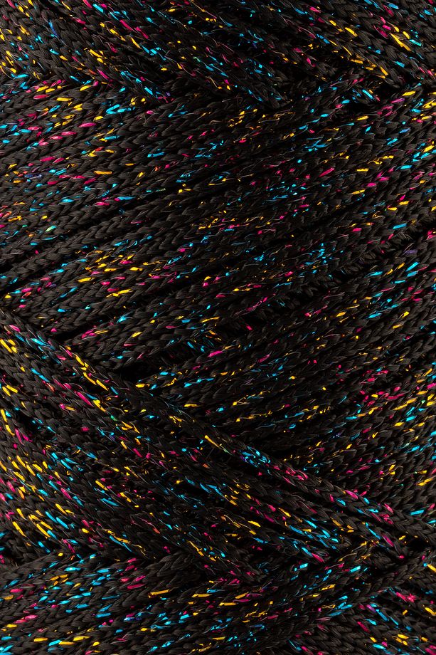Multi Sparkle Simli Çok Renkli 200 gr Polyester Makrome Ipi Siyah 2 Mm - 230 M - 3