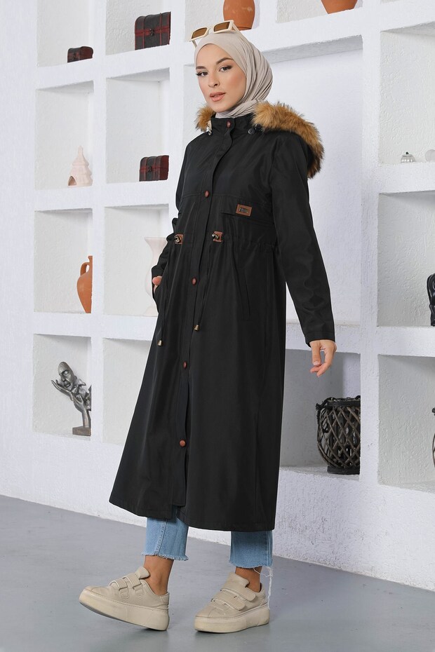 Lace Detailed Coat Black 15800