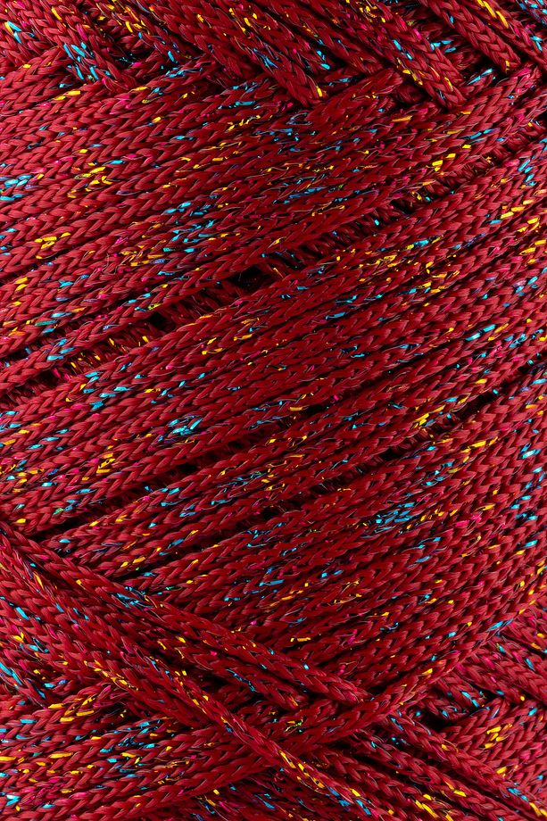 Multi Sparkle Simli 200 gr Polyester Makrome Ipi Koyu Kırmızı 2 Mm 230 M Supla Ip - 3
