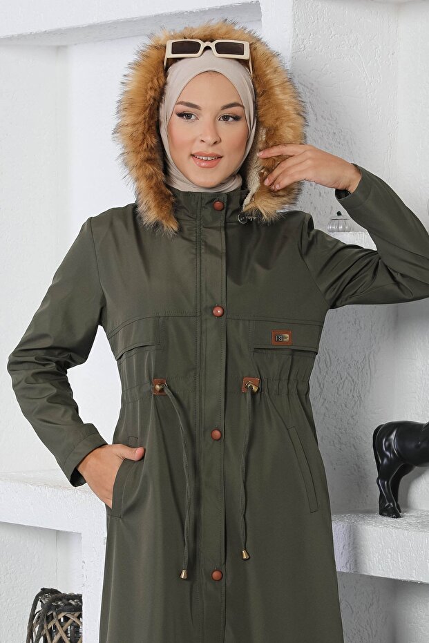 MİH15800 Model Khaki Płaszcz - Koronkowe Szczegółowo - 2