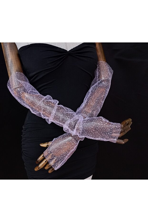 Diamond fingerless bridal gloves lilac