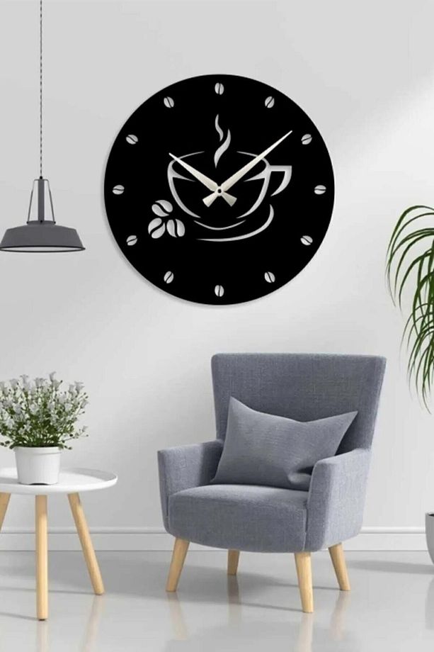 Kahve ve Fincan Tasarımlı Dekoratif Ahşap Mutfak Duvar Saati 40 cm - 1