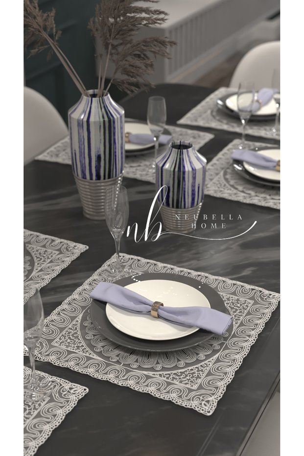 Placemat Special Embroidery Design Square Plate Sun Table and Presentation Set Dowry Holder Cream