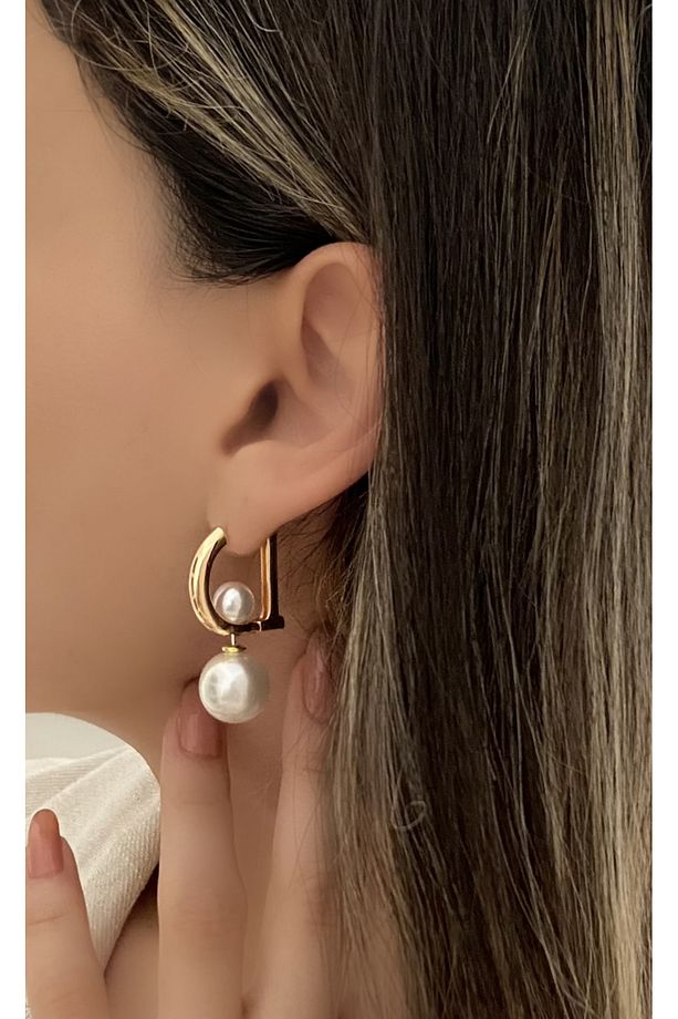 D Model Altın Kaplama Inci Küpe - 3