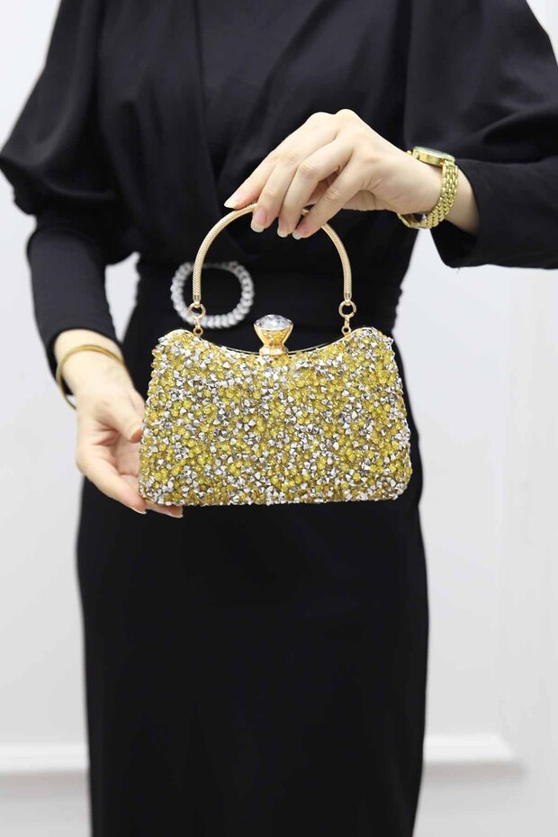Women's Gold Natural Stone Portfolio Evening Dress Bag