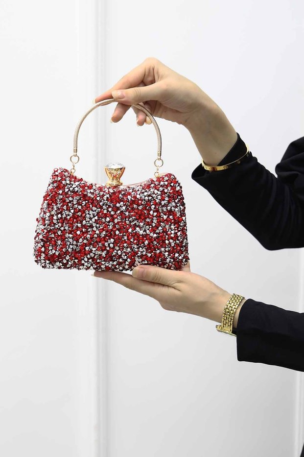 Women's Red Natural Stone Portfolio Evening Dress Bag