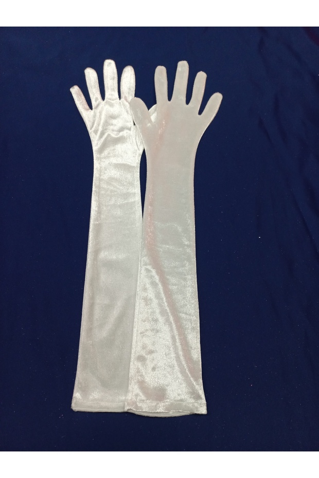 Elisabeth Kadife Opera Eldiven Dirsek Boy Beyaz - 6