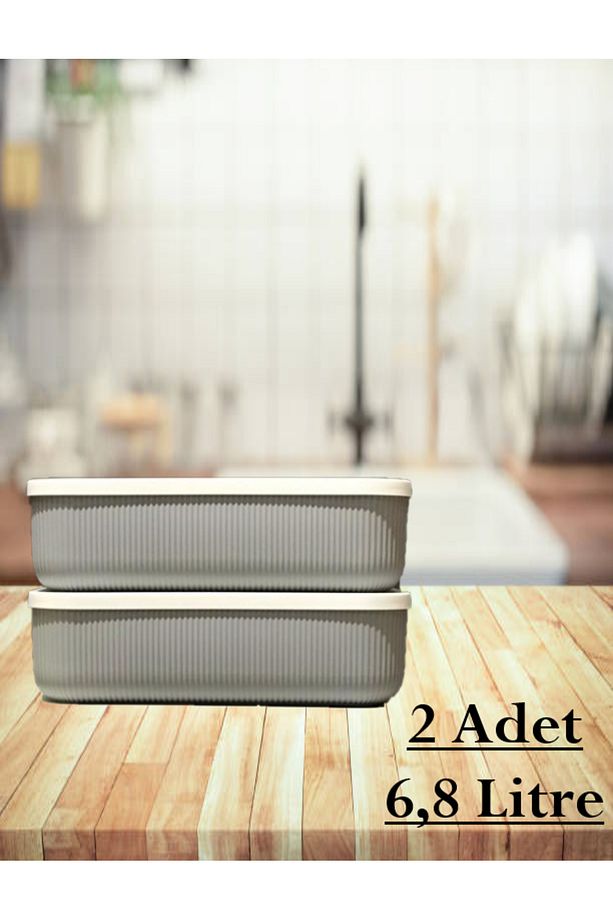 2 Adet 6.8 Litre Gri Saklama Kabı Sebzelik Yiyecek Saklama Oyuncak Kutusu - 1