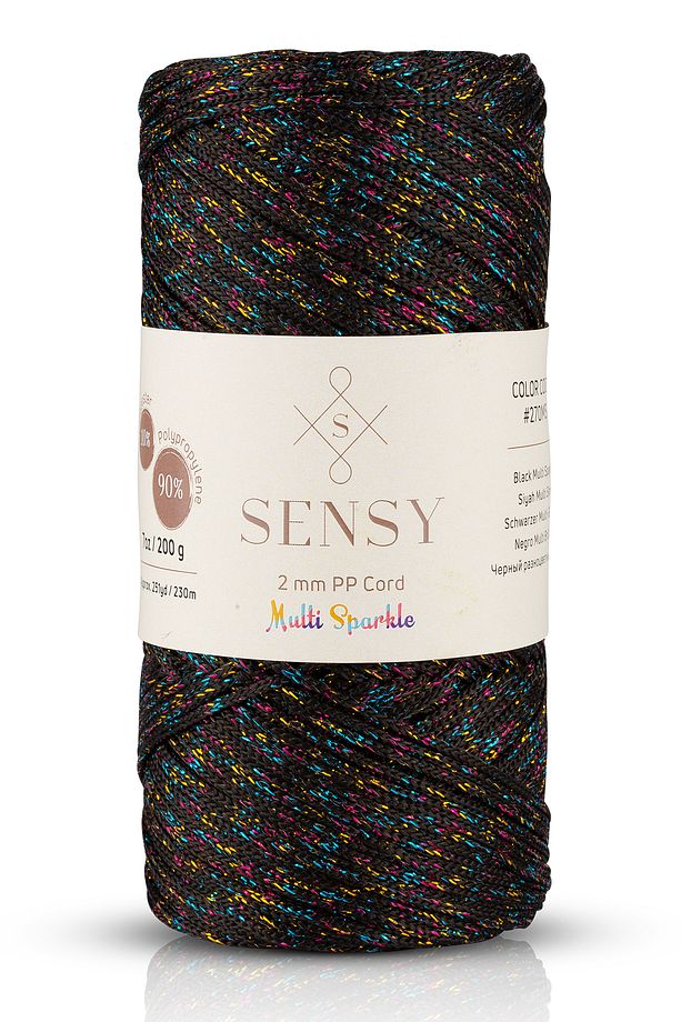 Multi Sparkle Simli Çok Renkli 200 gr Polyester Makrome Ipi Siyah 2 Mm - 230 M - 1