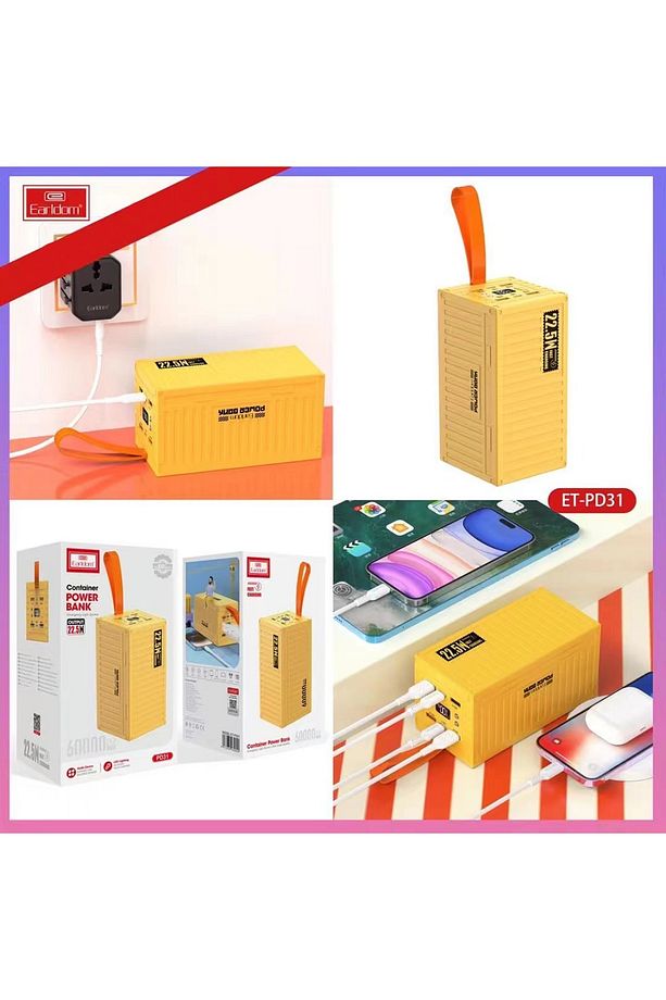 60.000 mAh PD 22.5W Hızlı Şarj 6 Port Çıkışlı Kamp Powerbank Dijital Göstergeli El Askılı Şarj Aleti - 7