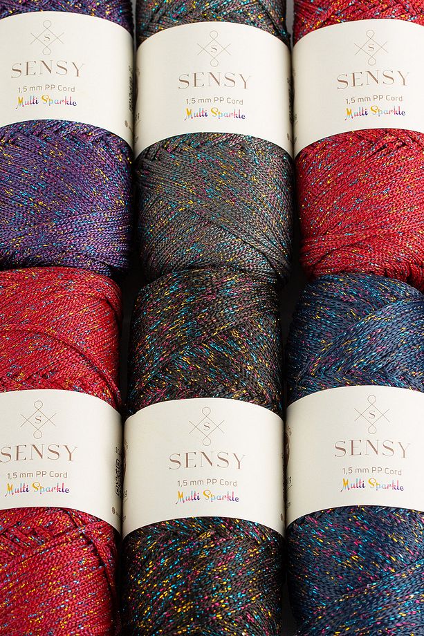 Multi Sparkle Simli Çok Renkli İp 100 Gr Polyester Makrome İpi Koyu Kırmızı 1,5 Mm - 150 M - 6