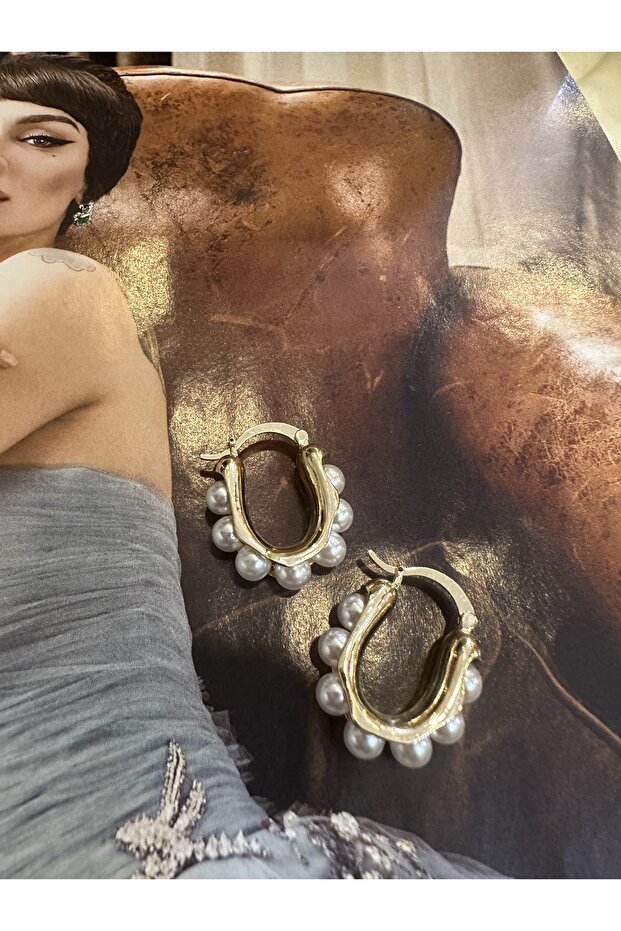 Çelik incili küpe - 1