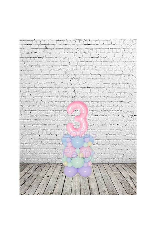 3 Year Old Macaron Rainbow Birthday Balloon Set - Pink Figure Foil Balloon - Mixed Color Balloon
