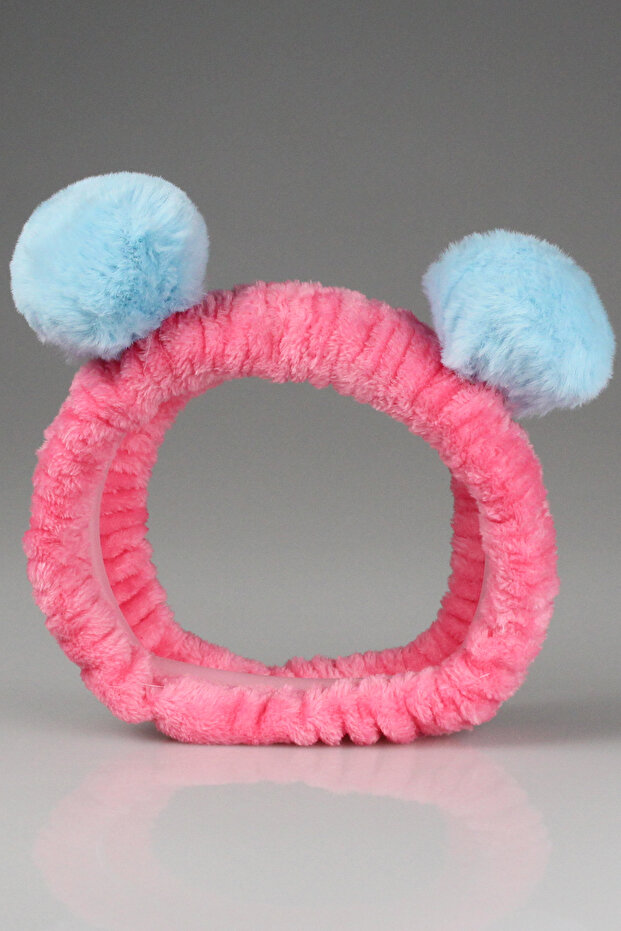 Pink Blue Pompom Plush Bandana Makeup Spa Hair Band