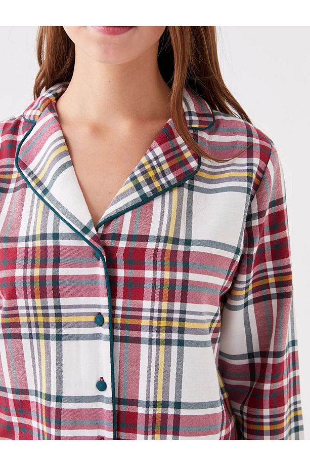 LCW DREAM Gömlek Yaka Ekose Uzun Kollu Kadın Şortlu Pijama Takımı - 4