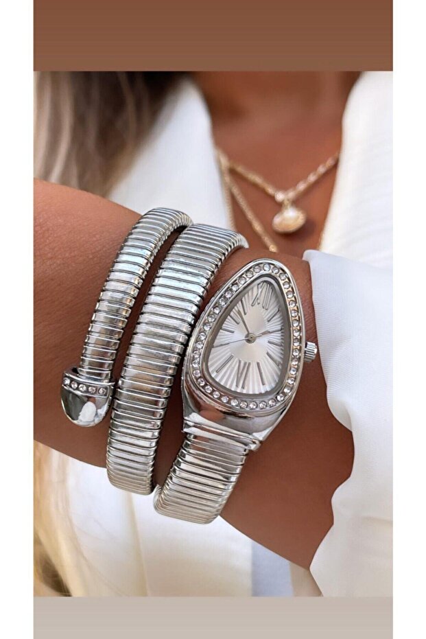 Snake Model Wrist Watch Silver