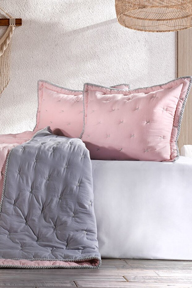 Tender Pudra/gri Çift Kişilik Comforter Çift Taraflı Kullanılabilir Yatak Örtüsü Seti - 2
