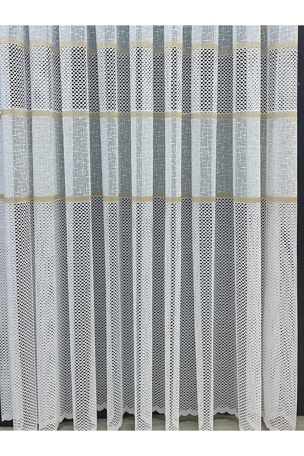 Bodrum Striped Tulle Curtain Gold (No Pleats)