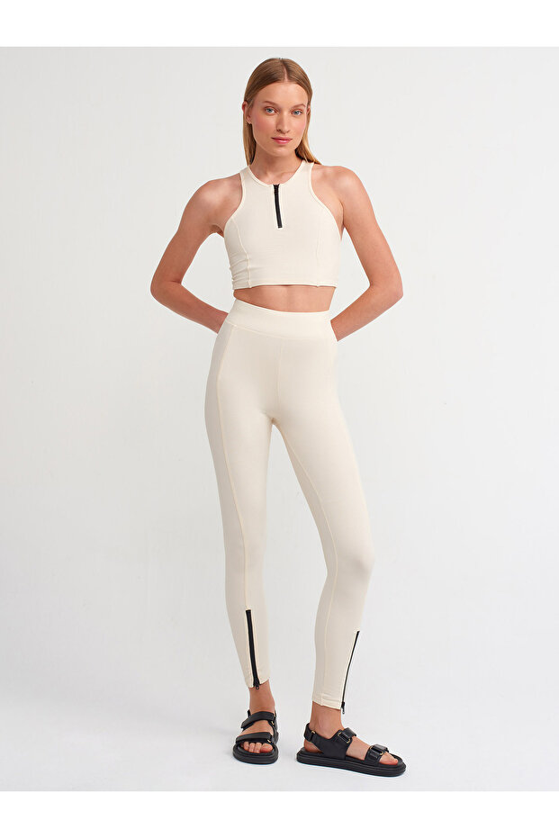 7947 Zipper Detailed Tights-natural
