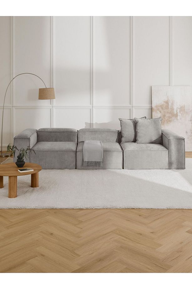 Frida 3 Modül Modüler Mini Köşe Koltuk / Üçlü Kanepe, Fitilli, Kırık Beyaz - 2
