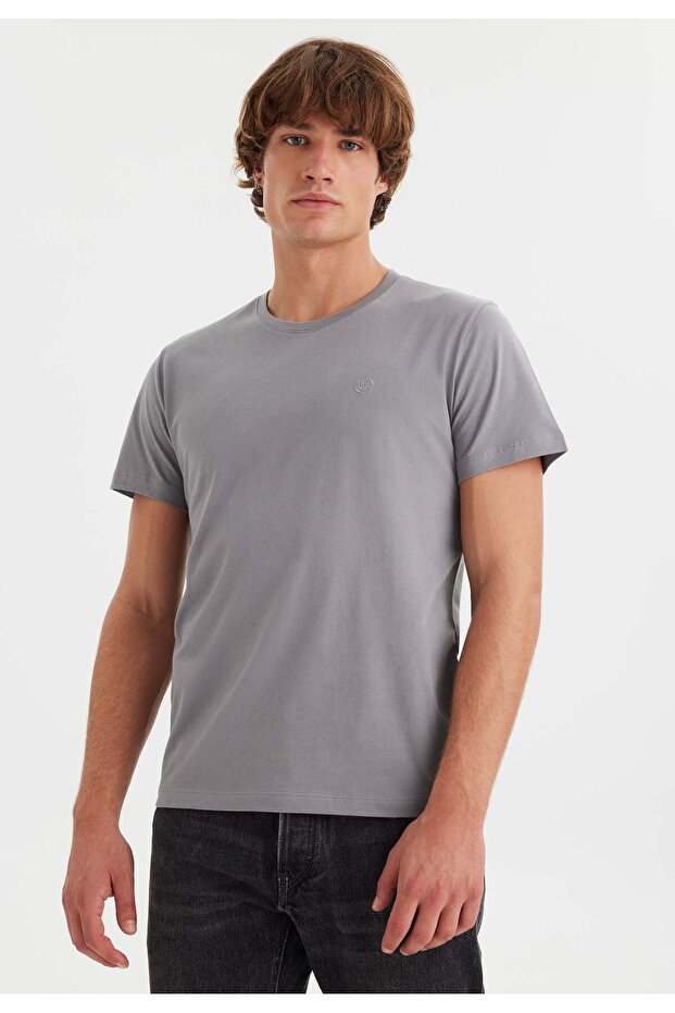 Gray Crew Neck Cotton Men's T-Shirt VITAL