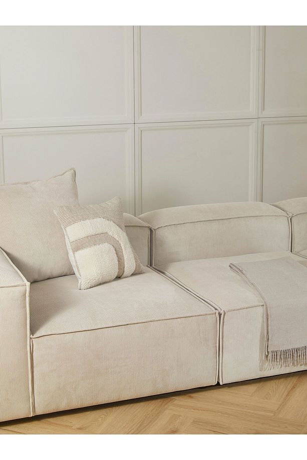Frida 3 Modül Modüler Mini Köşe Koltuk / Üçlü Kanepe, Fitilli, Kırık Beyaz - 2