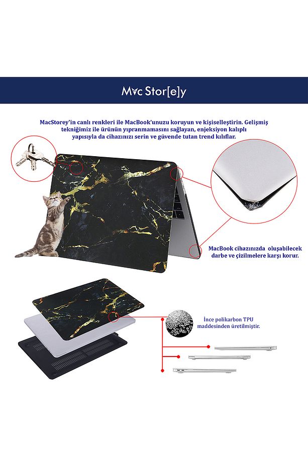 Macbook Air Kılıf 13inç (ESKİ USB'Lİ MODEL 2010-2017) A1369 A1466 Ile Uyumlu Mermer - 7