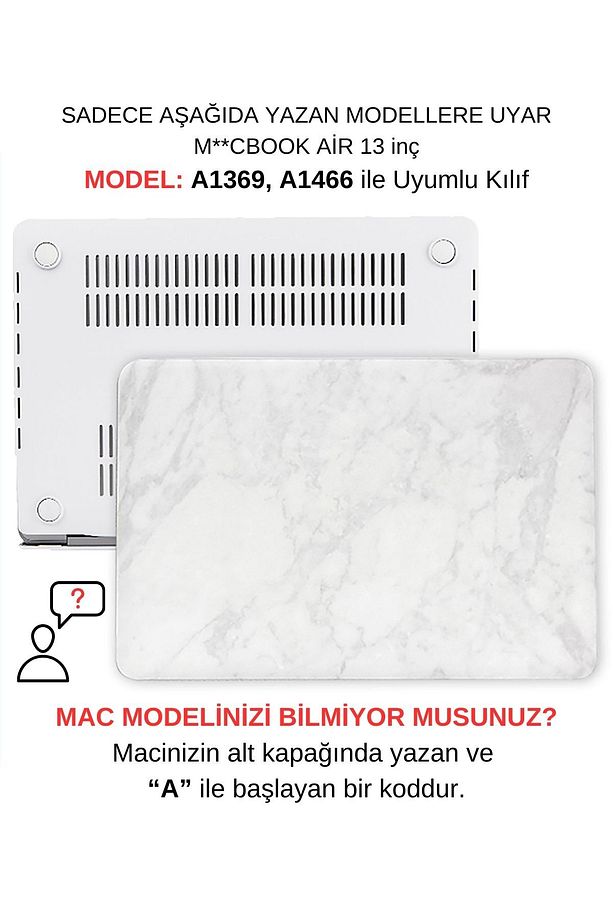 Macbook Air Kılıf 13inç (ESKİ USB'Lİ MODEL 2010-2017) A1369 A1466 Ile Uyumlu Mermer - 1