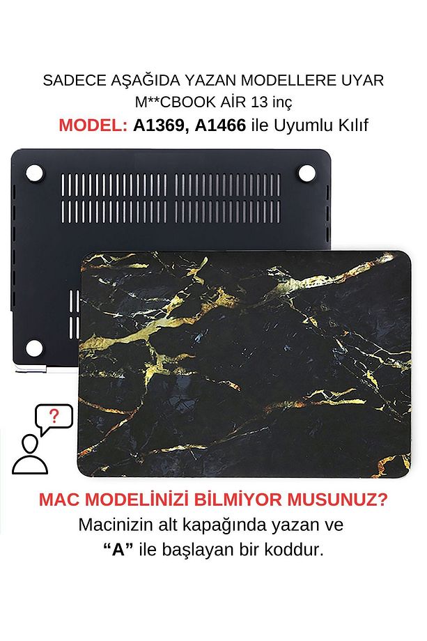 Macbook Air Kılıf 13inç (ESKİ USB'Lİ MODEL 2010-2017) A1369 A1466 Ile Uyumlu Mermer - 1