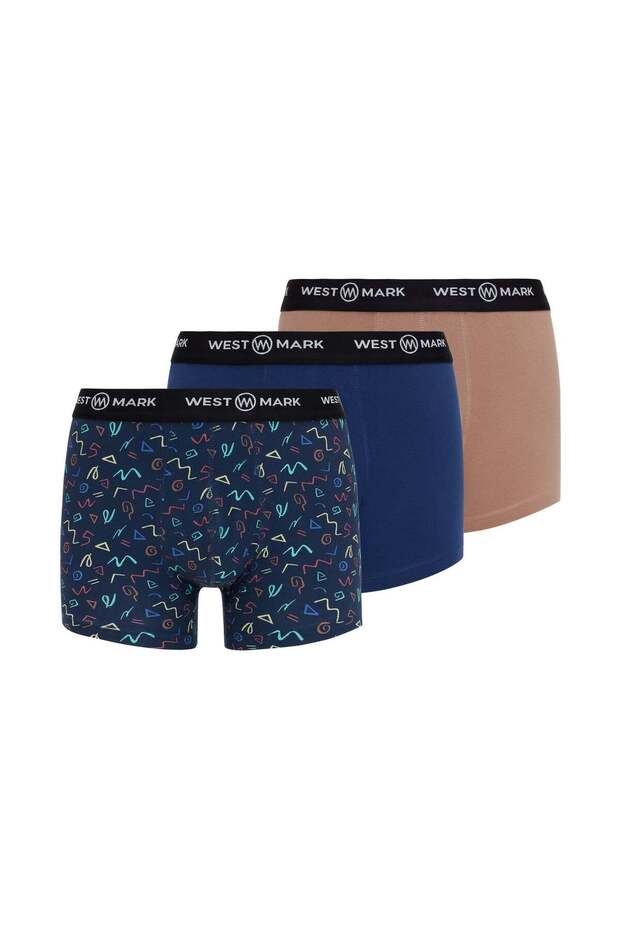 3-Piece Navy Blue Brown Patterned Men's Boxer Set Oscar Winter Icons
