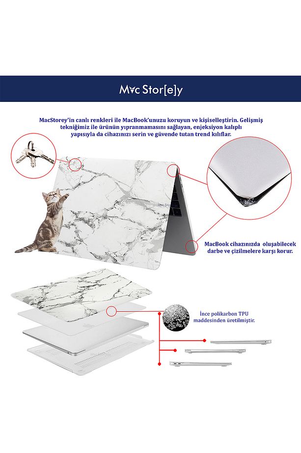 Macbook Air Kılıf 13inç (ESKİ USB'Lİ MODEL 2010-2017) A1369 A1466 Ile Uyumlu Mermer - 7