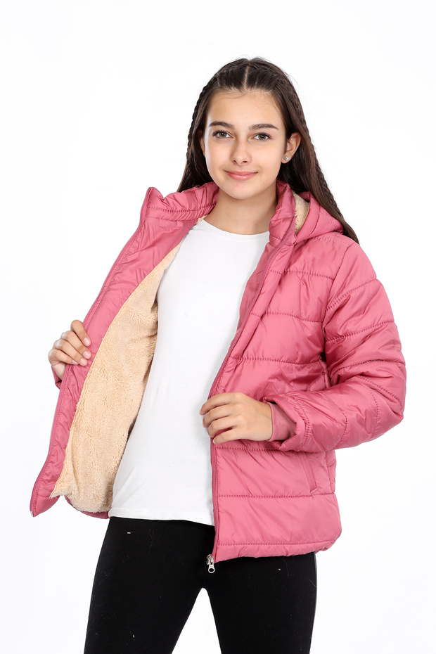 Girl's Thick Water Repellent Rose Coat with Fleece Underwear