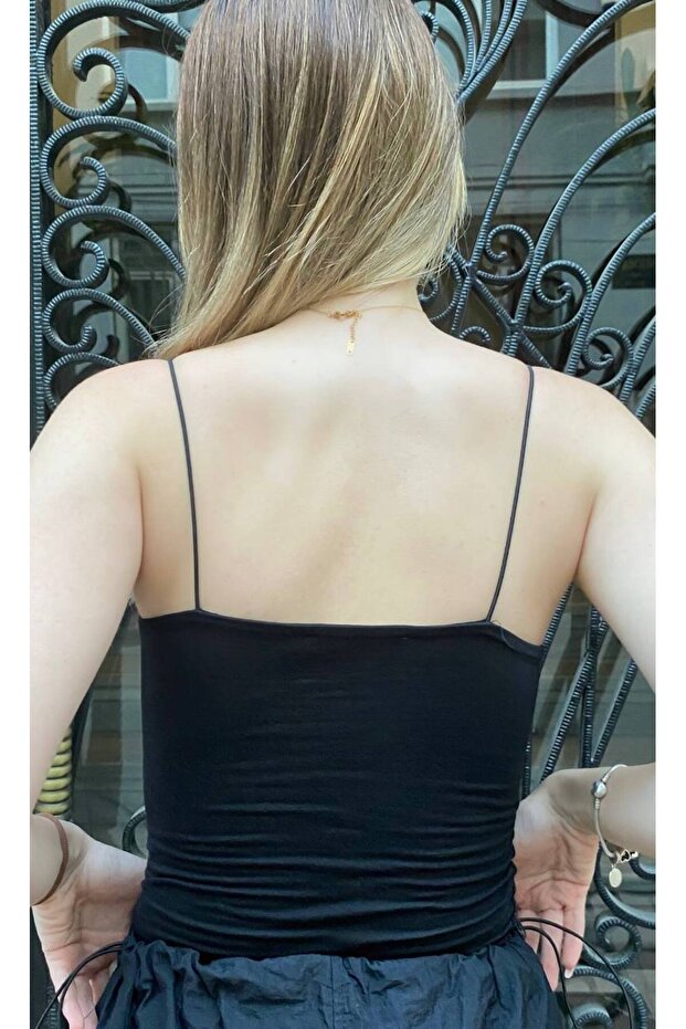 Black Cotton String Basic Blouse - 3