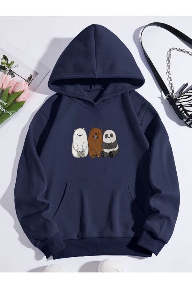 Kafadar Ayılar Kapşonlu kız/erkek çocuk kışlık kalın sweatshirt - 1