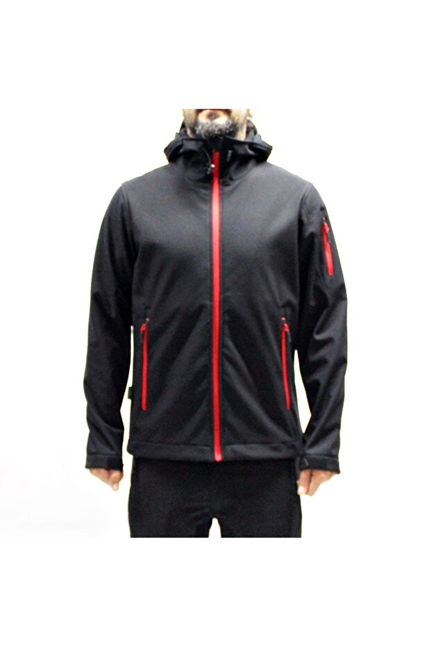 سترة معطف سوفتشيل مقاومة للرياح باللون الأسود - 1