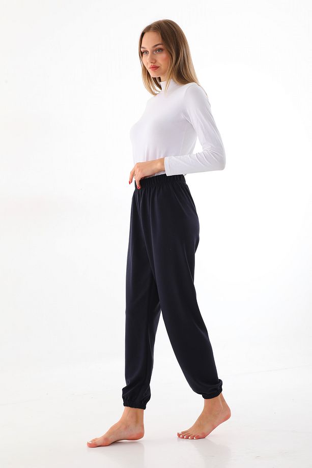 Yumuşak Dokulu Paça Lastikli Unisex Lacivert Pijama Altı Eşofman - 3