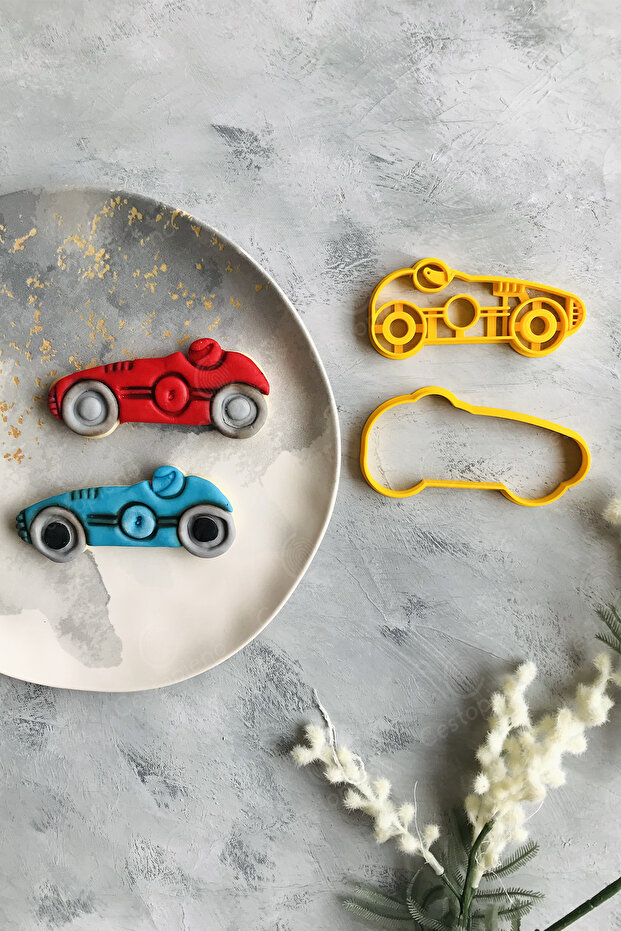 Race Car Dough Shaper Pattern And Frame / Yellow Or Orange / 1 Piece / 6x11 Cm