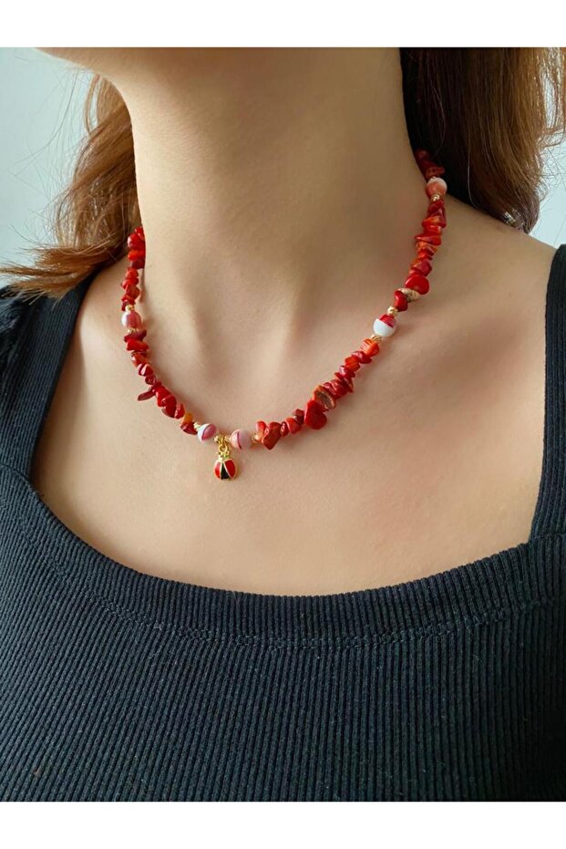 Necklace Natural Stones Coral Series