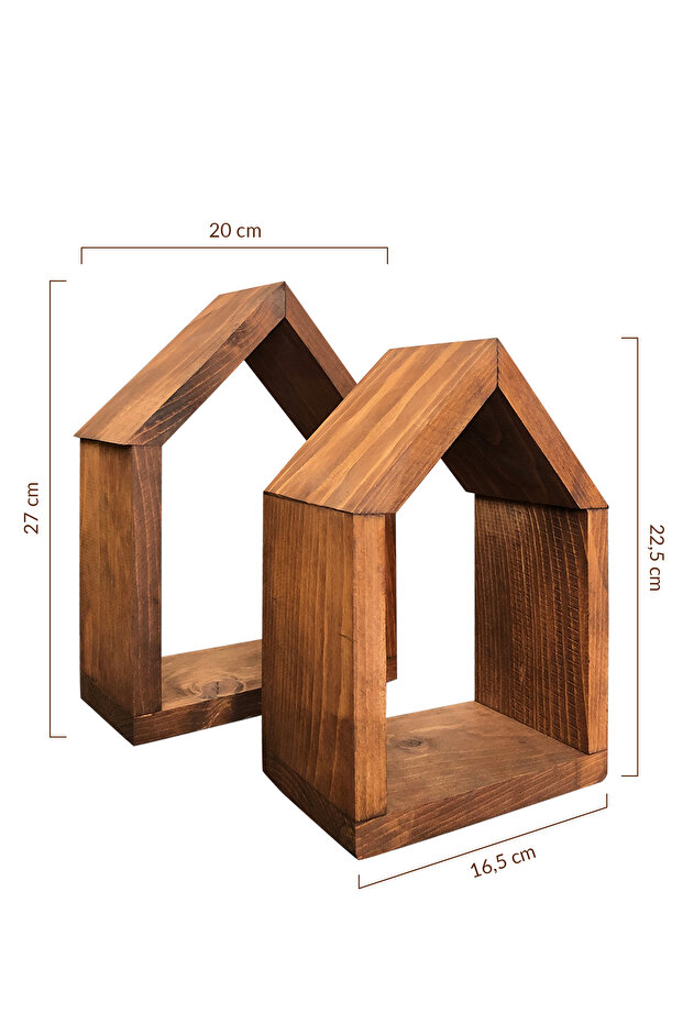 Ahşap Duvar Rafı 2li Ev Şeklinde - 4