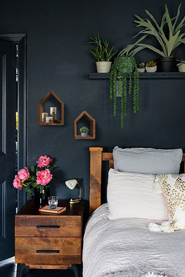 Ahşap Duvar Rafı 2li Ev Şeklinde - 2