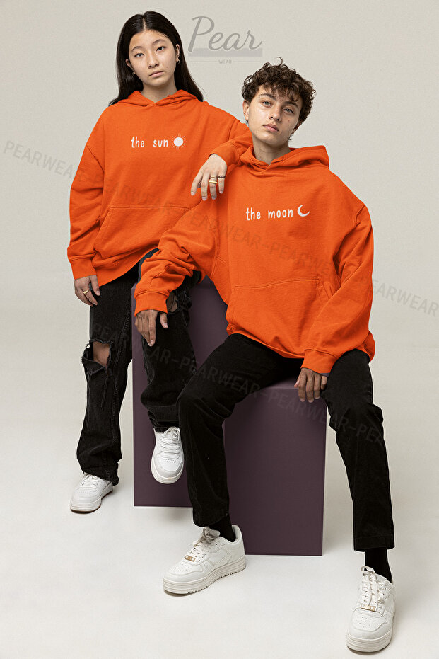 The Moon The Sun Printed Sun Moon 3 Thread Raster Lover Set Oversize Hooded Couple Sweatshirt