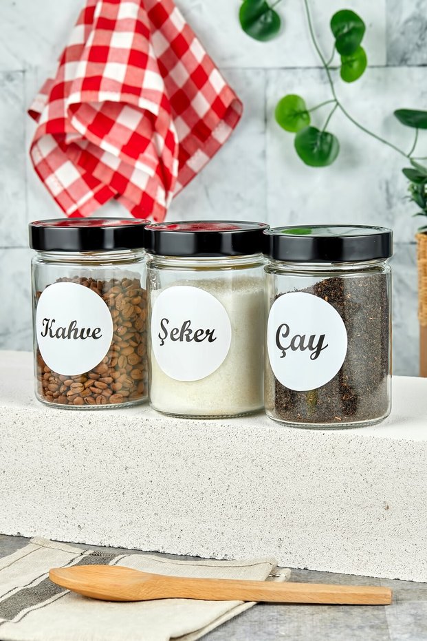 Labeled 3-Piece 700 Ml Tea & Sugar & Coffee Glass Storage Container Jar