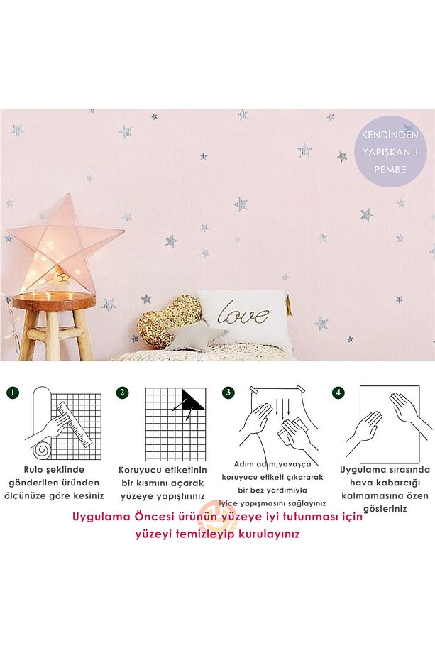 Kendinden Yapışkanlı Yıldız Görünümlü Duvar Kağıdı Çocuk Odası Kaplama Dolap - 6