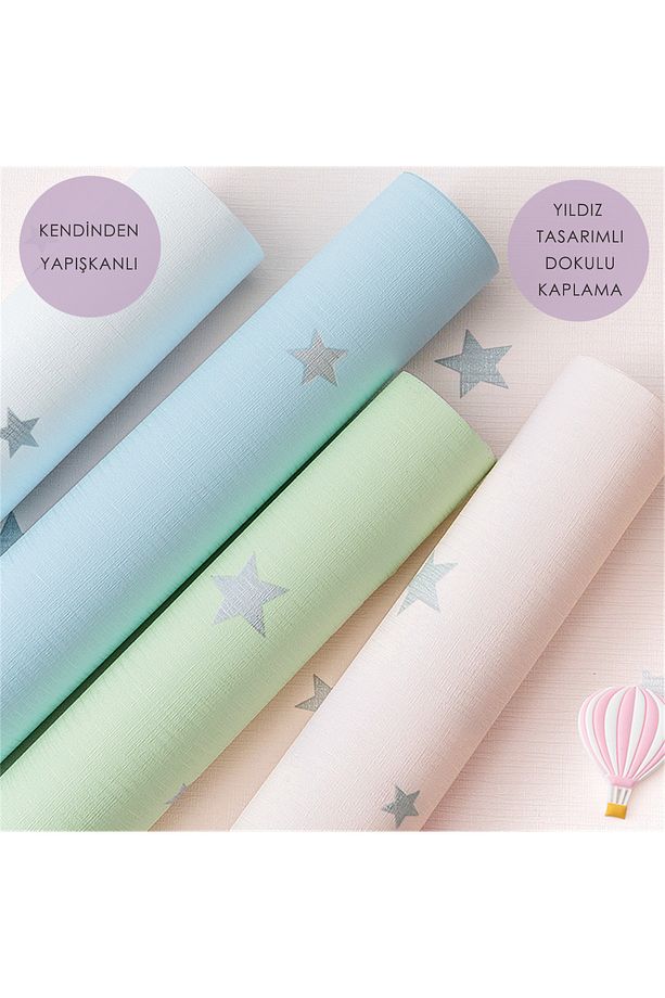 Kendinden Yapışkanlı Yıldız Görünümlü Duvar Kağıdı Çocuk Odası Kaplama Dolap - 7