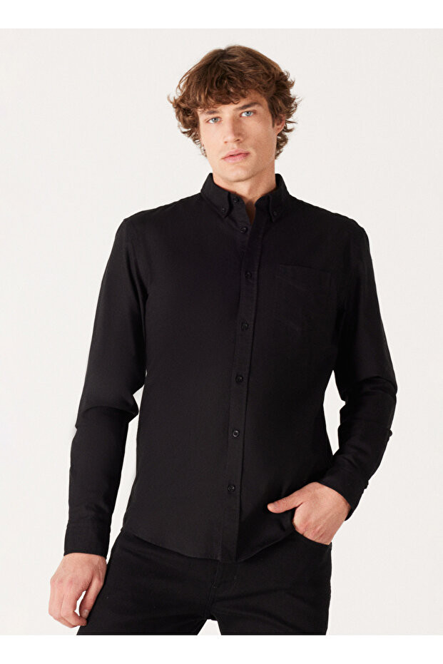 Regular Fit Siyah Erkek Gömlek W5A3BM001 Uzun Kollu Gömlek - 2
