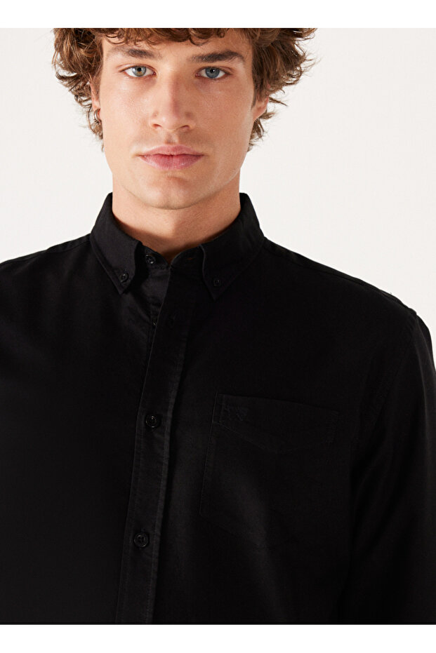 Regular Fit Siyah Erkek Gömlek W5A3BM001 Uzun Kollu Gömlek - 3