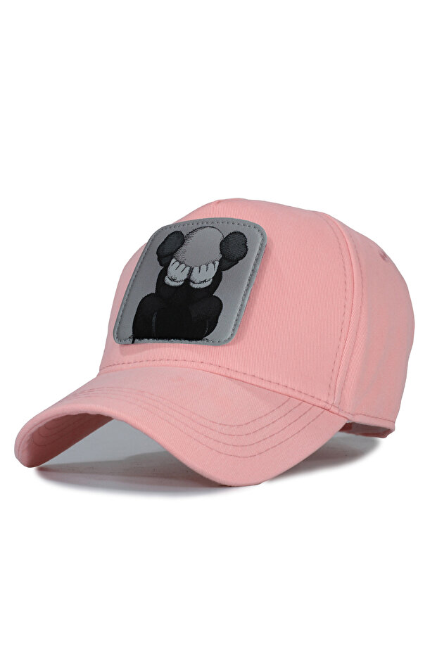 قبعة موديل رمادي من Kaws - رقعة جلدية قابلة للاستبدال - قطن - للجنسين - وردي - 1