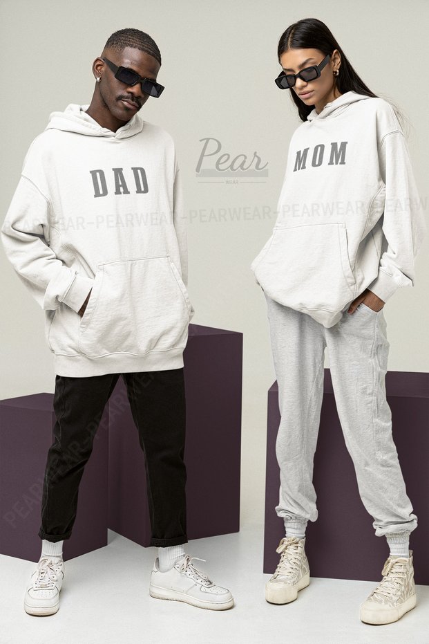 MOM DAD Printed Couple Mom Dad Sweatshirt Unisex Oversize Lover Team Hoodie