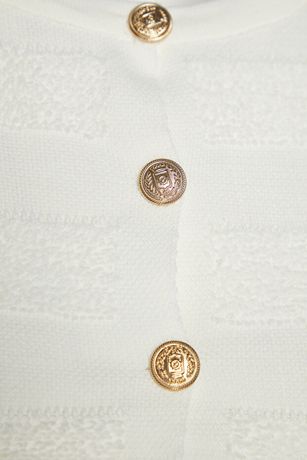 Ecru Bunda s výstrihom Vzhľad Pletený Cardigan TWOAW24HI00337 - 7