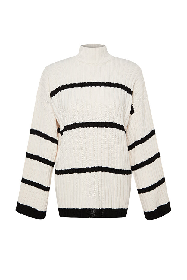 Szeroki sweter w paski w kolorze ecru - TWOAW24KZ00557 - 7